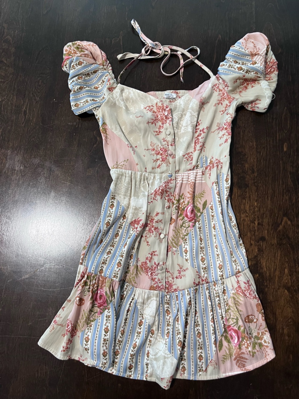 Free People Ivory & Blush Floral Button-Front Dress